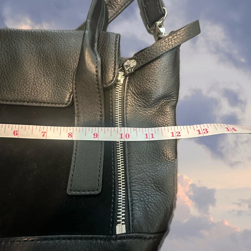 Audrey Brooke Black‎ Pebbled Leather Suede Satchel Crossbody Bag Silver Hardware